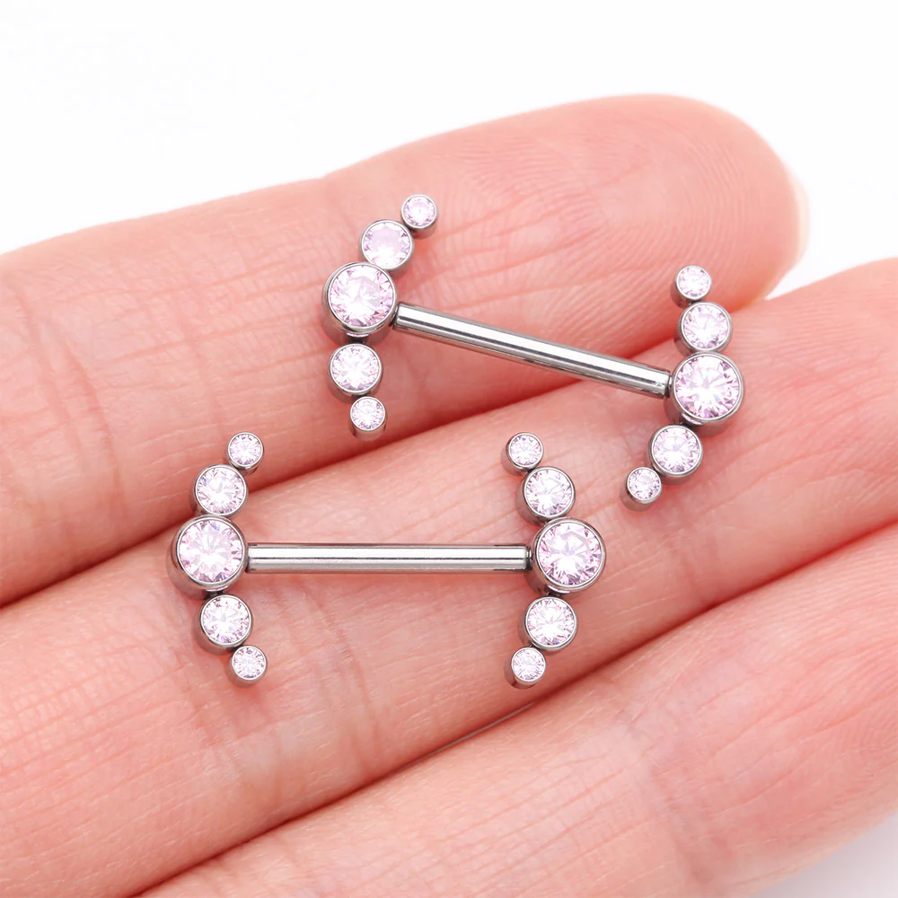 A Pair of Implant Grade Titanium Sparkle Ray Internally Threaded Nipple Barbell - Image 3