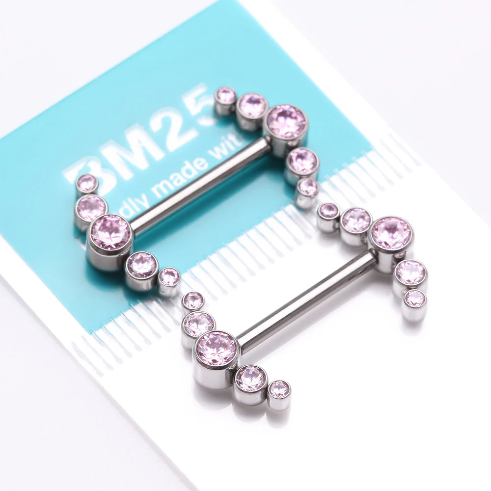 A Pair of Implant Grade Titanium Sparkle Ray Internally Threaded Nipple Barbell - Image 4