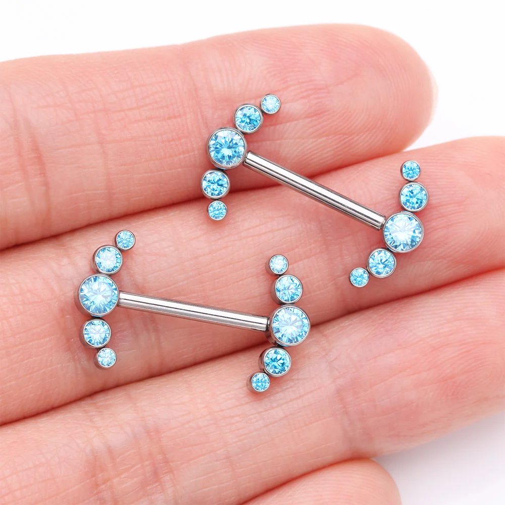 A Pair of Implant Grade Titanium Sparkle Ray Internally Threaded Nipple Barbell - Image 3