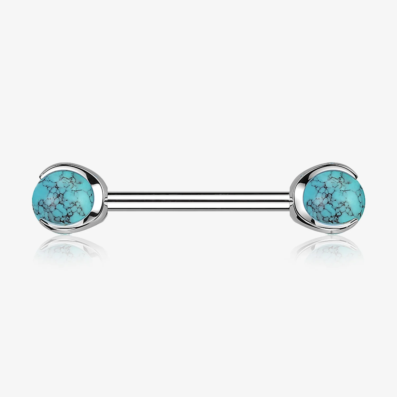 A Pair of Implant Grade Titanium Turquoise Stone Ball Claw Prong Internally Threaded Nipple Barbell