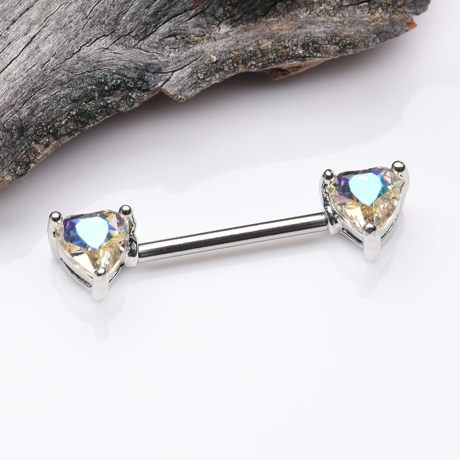 A Pair of Iridescent Heart Sparkle Nipple Barbell - Image 2