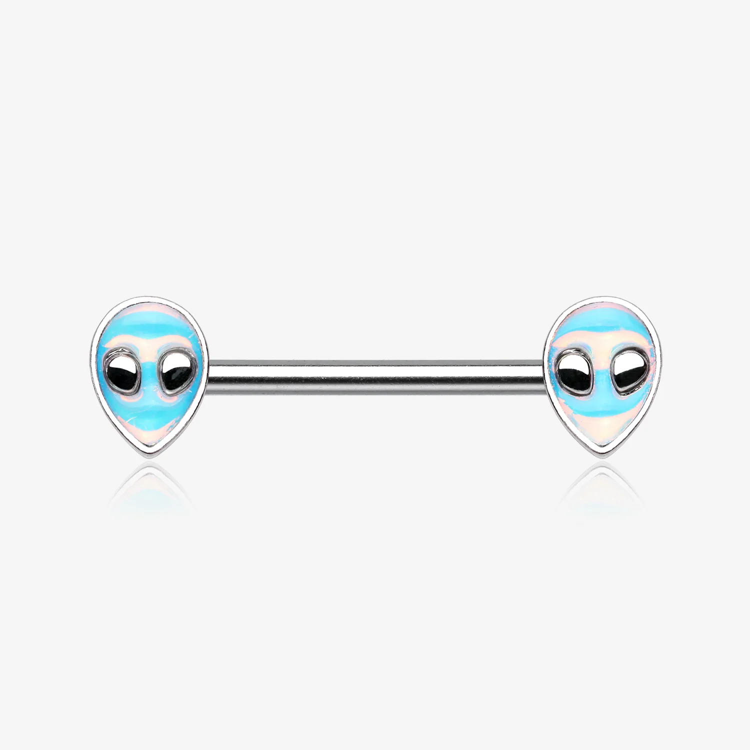 A Pair of Iridescent Revo Alien Head Nipple Barbell