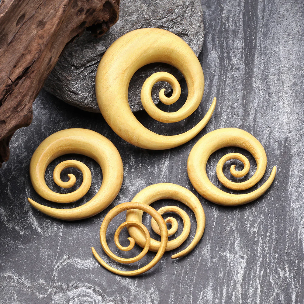 A Pair of Jackfruit Wood Super Spiral Hanger Plug - Image 3