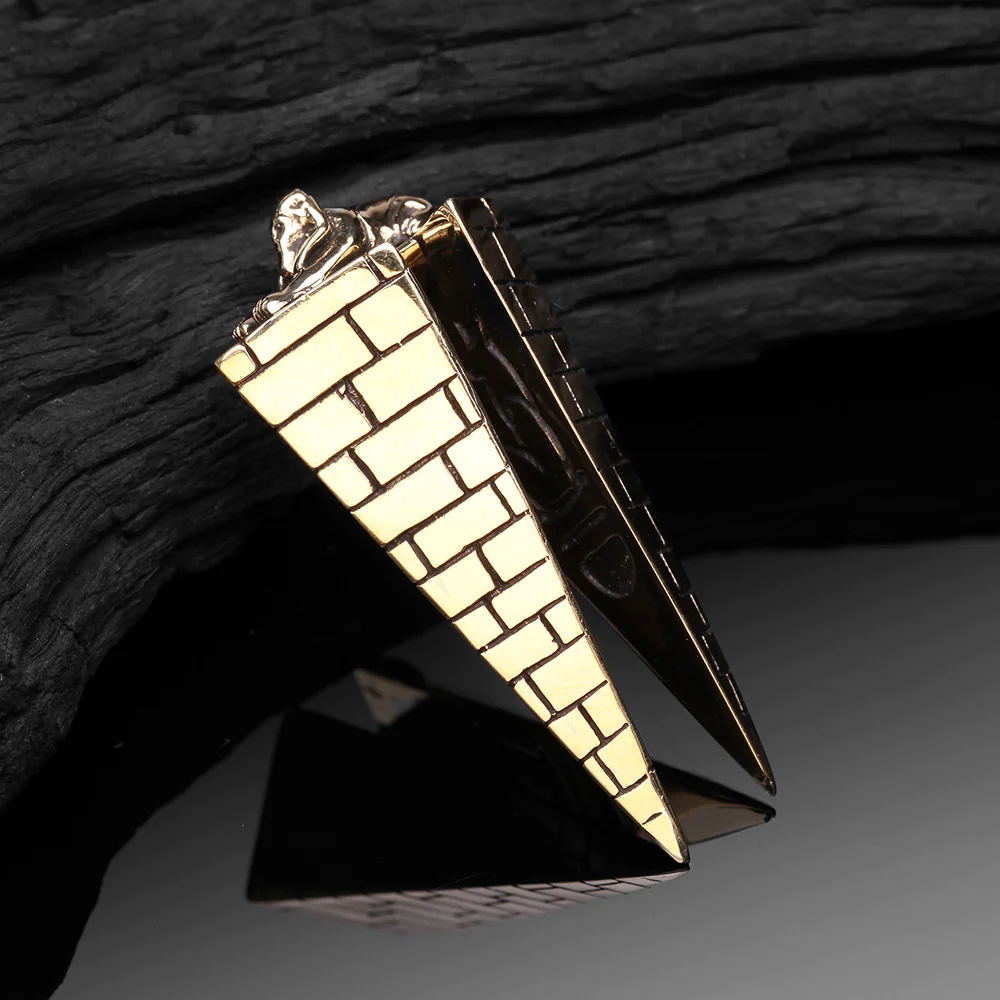 A Pair of Legend Sphinx Reverse Pyramid Golden Brass Ear Weight Hanger - Image 3
