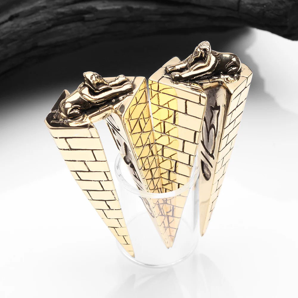 A Pair of Legend Sphinx Reverse Pyramid Golden Brass Ear Weight Hanger - Image 4