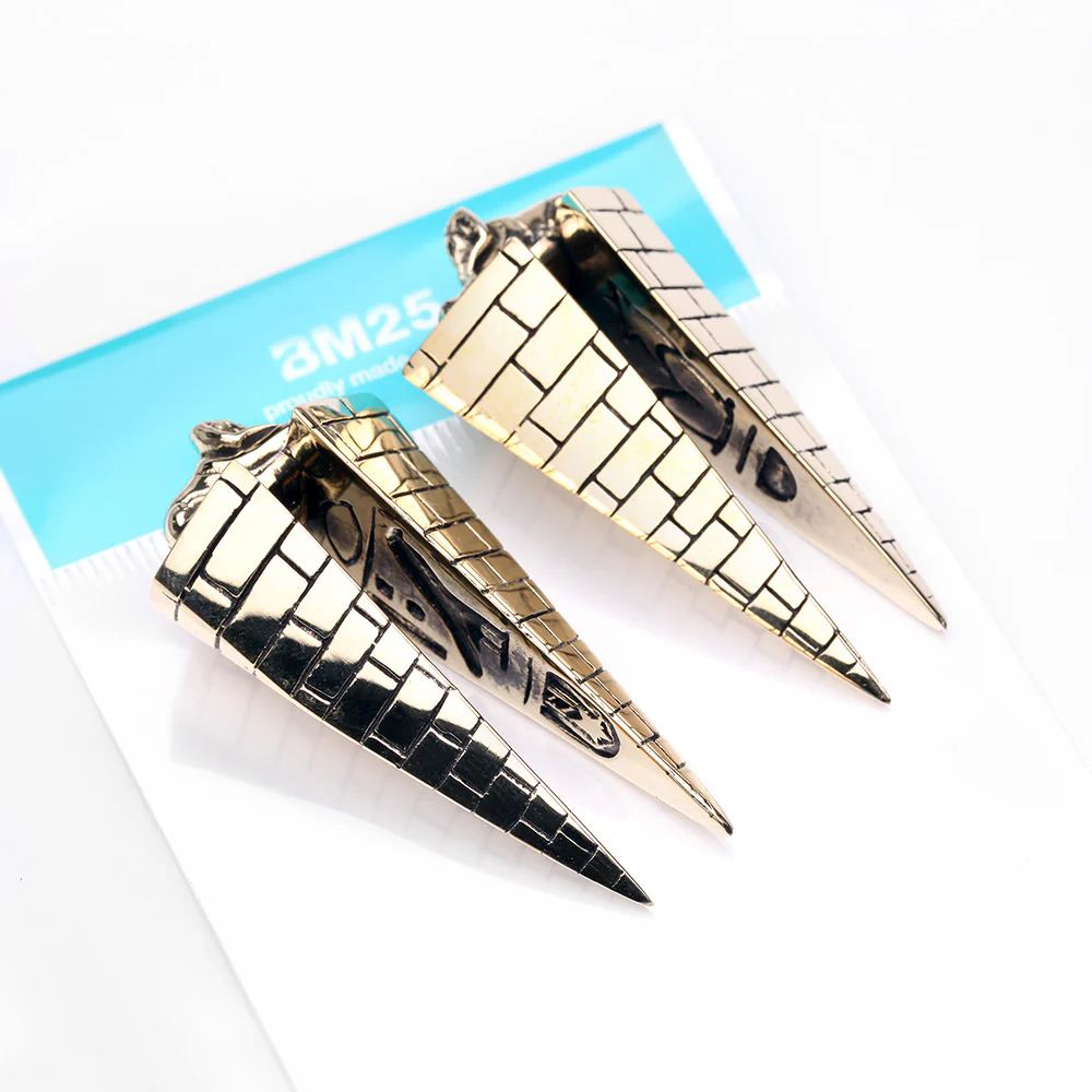 A Pair of Legend Sphinx Reverse Pyramid Golden Brass Ear Weight Hanger - Image 5