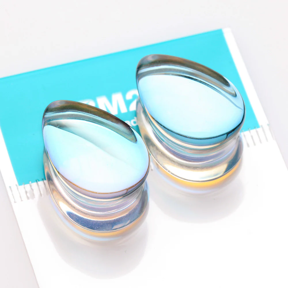 A Pair of Luminous Iridescent Teardrop Glass Double Flared Plug - Image 3