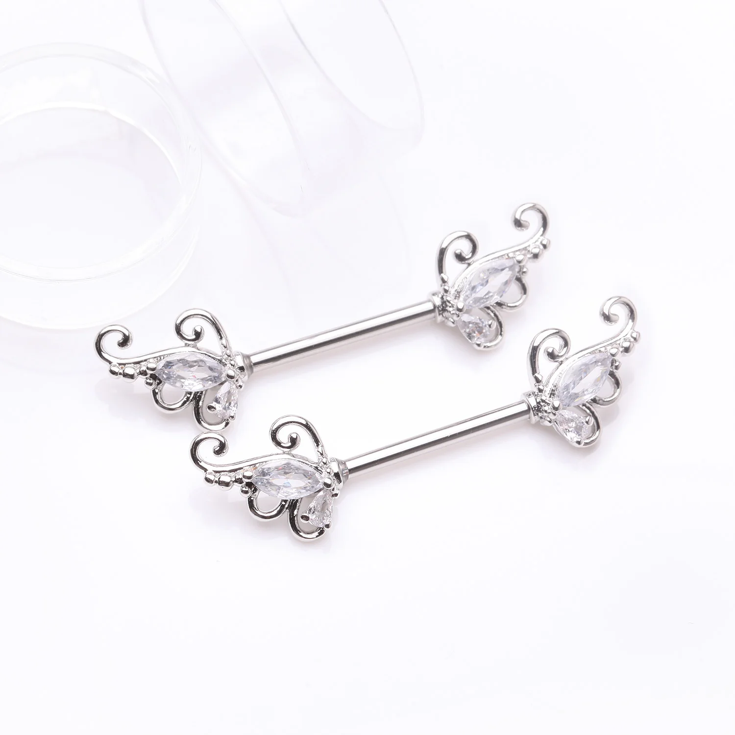 A Pair of Luscious Sparkle Butterfly Elegance Nipple Barbell - Image 2