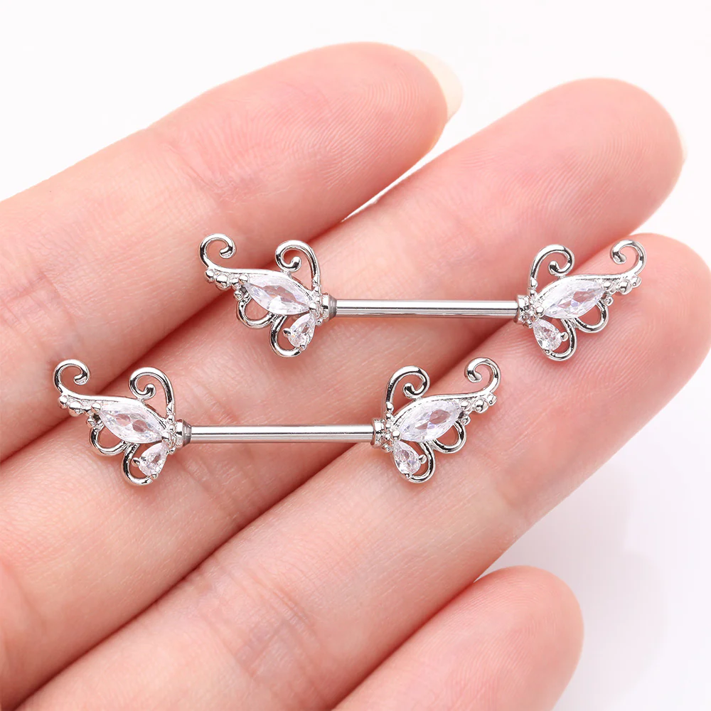 A Pair of Luscious Sparkle Butterfly Elegance Nipple Barbell - Image 3