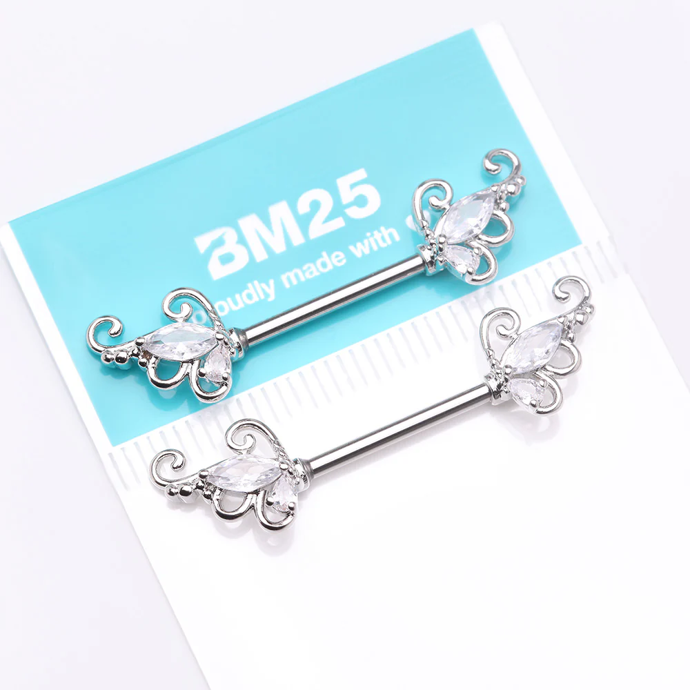 A Pair of Luscious Sparkle Butterfly Elegance Nipple Barbell - Image 4