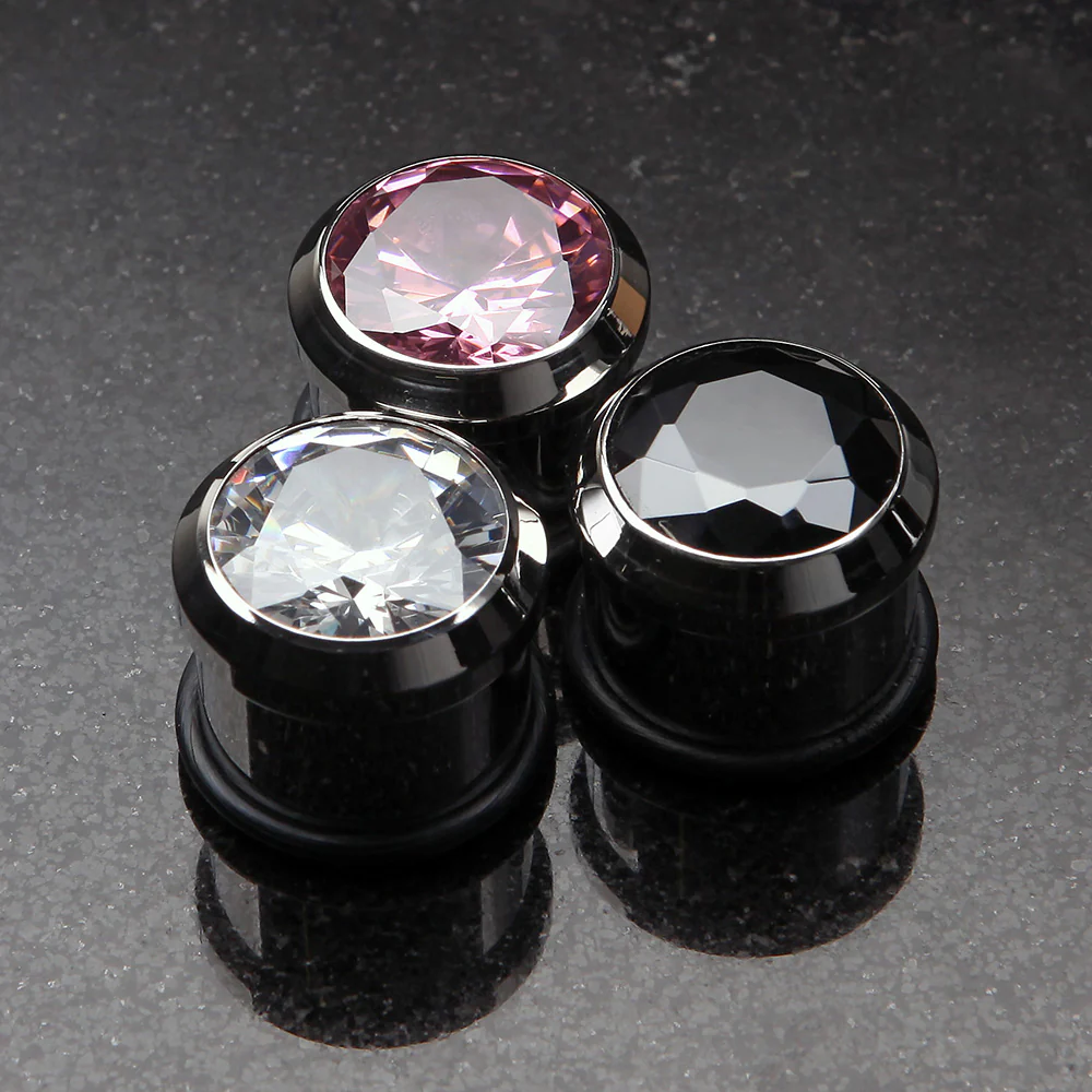 A Pair of Magnum CZ Press Fit Single Flared Ear Gauge Plug - Image 4