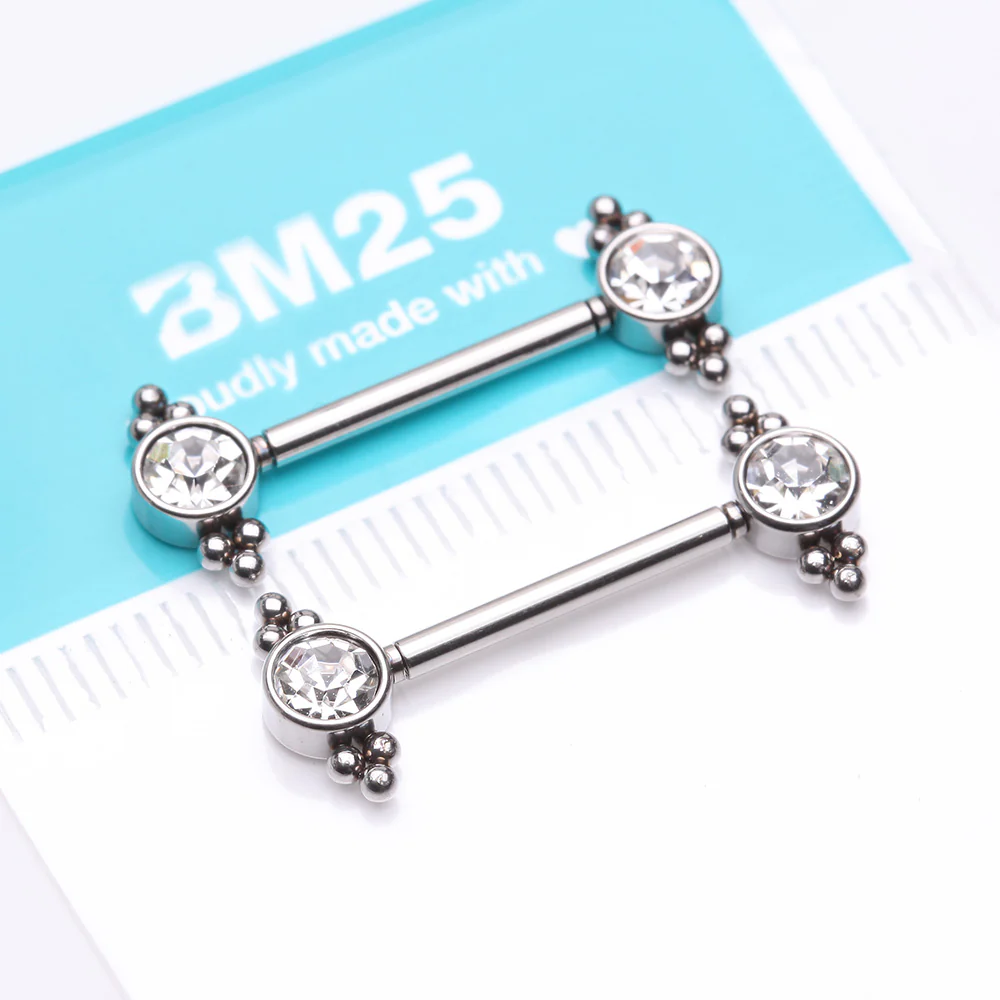 A Pair of Majestic Bali Beads Sparkle Threadless Nipple Barbell - Image 4