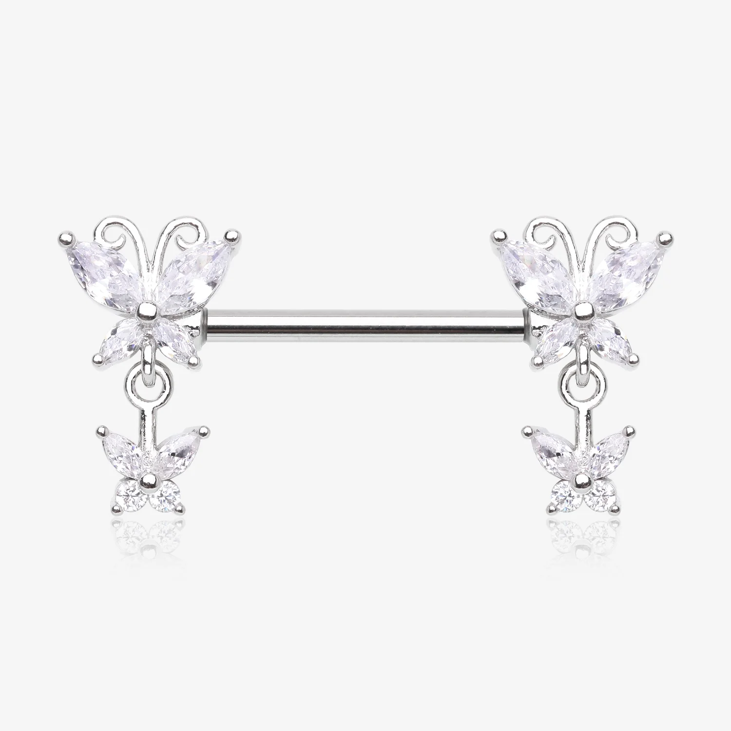 A Pair of Marquise Butterfly Duo Sparkle Dangle Nipple Barbell