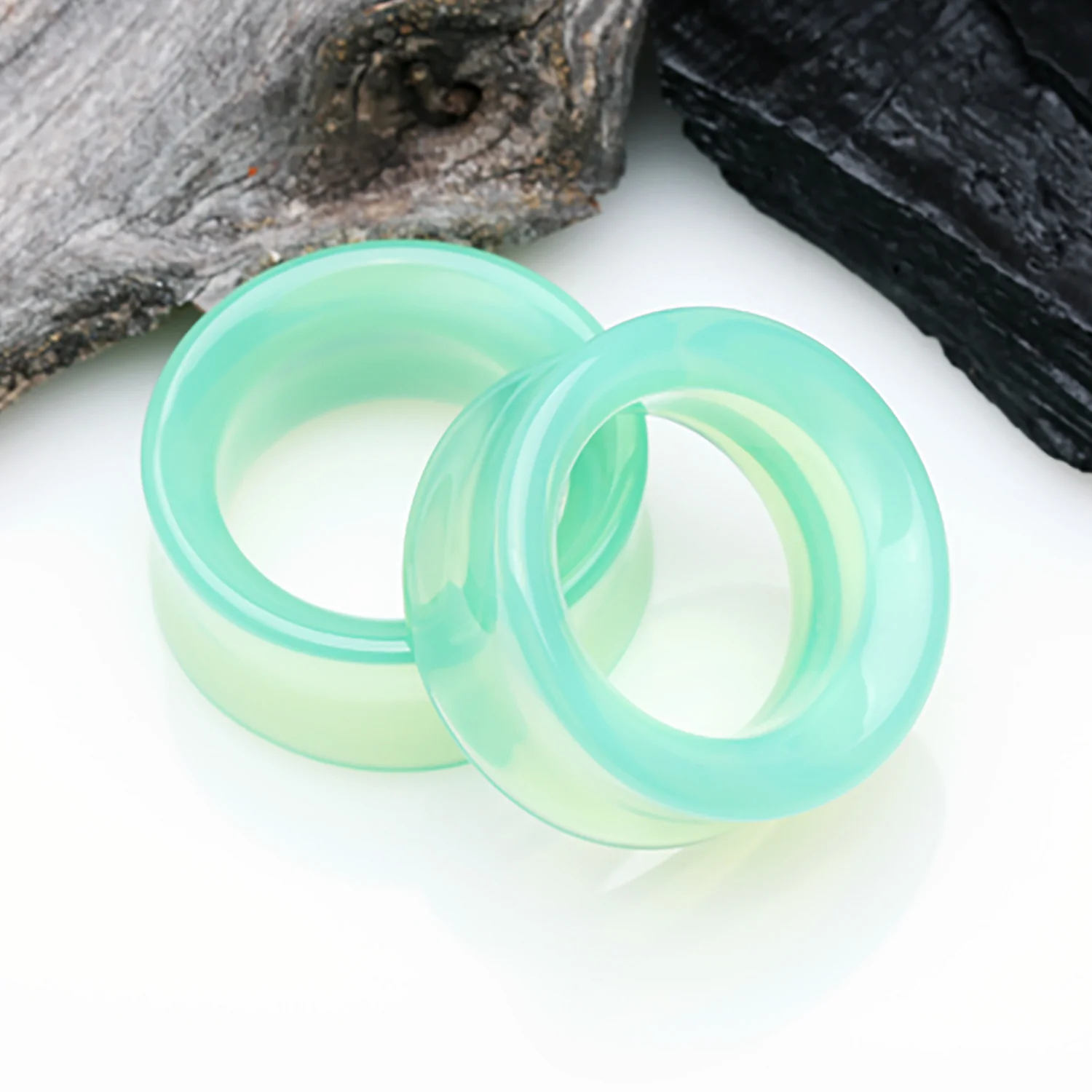 A Pair of Mint Opalite Stone Double Flared Eyelet Plug - Image 2