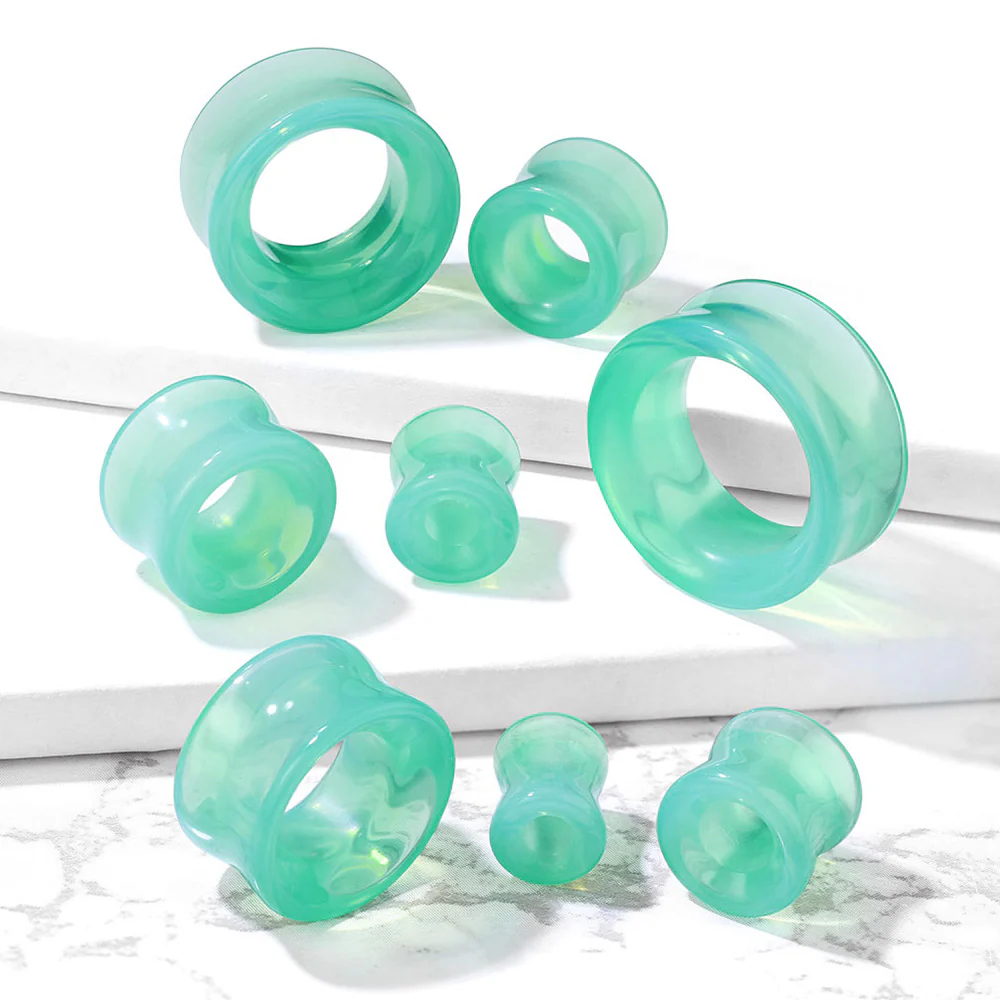 A Pair of Mint Opalite Stone Double Flared Eyelet Plug - Image 3