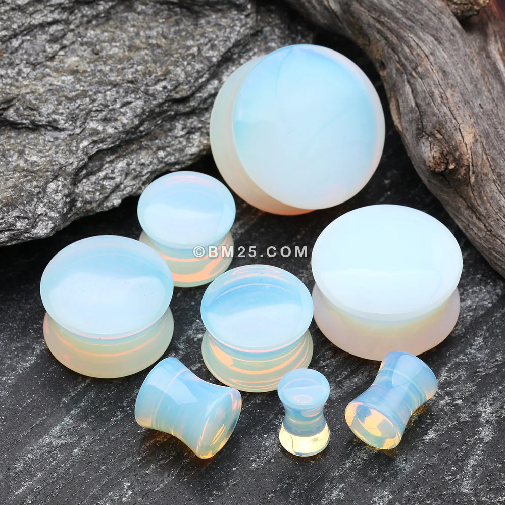 A Pair of Moonstone Opalite Stone Double Flared Ear Gauge Plug - Image 2