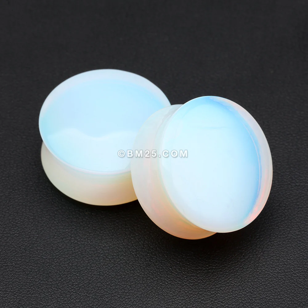 A Pair of Moonstone Opalite Stone Double Flared Ear Gauge Plug - Image 3
