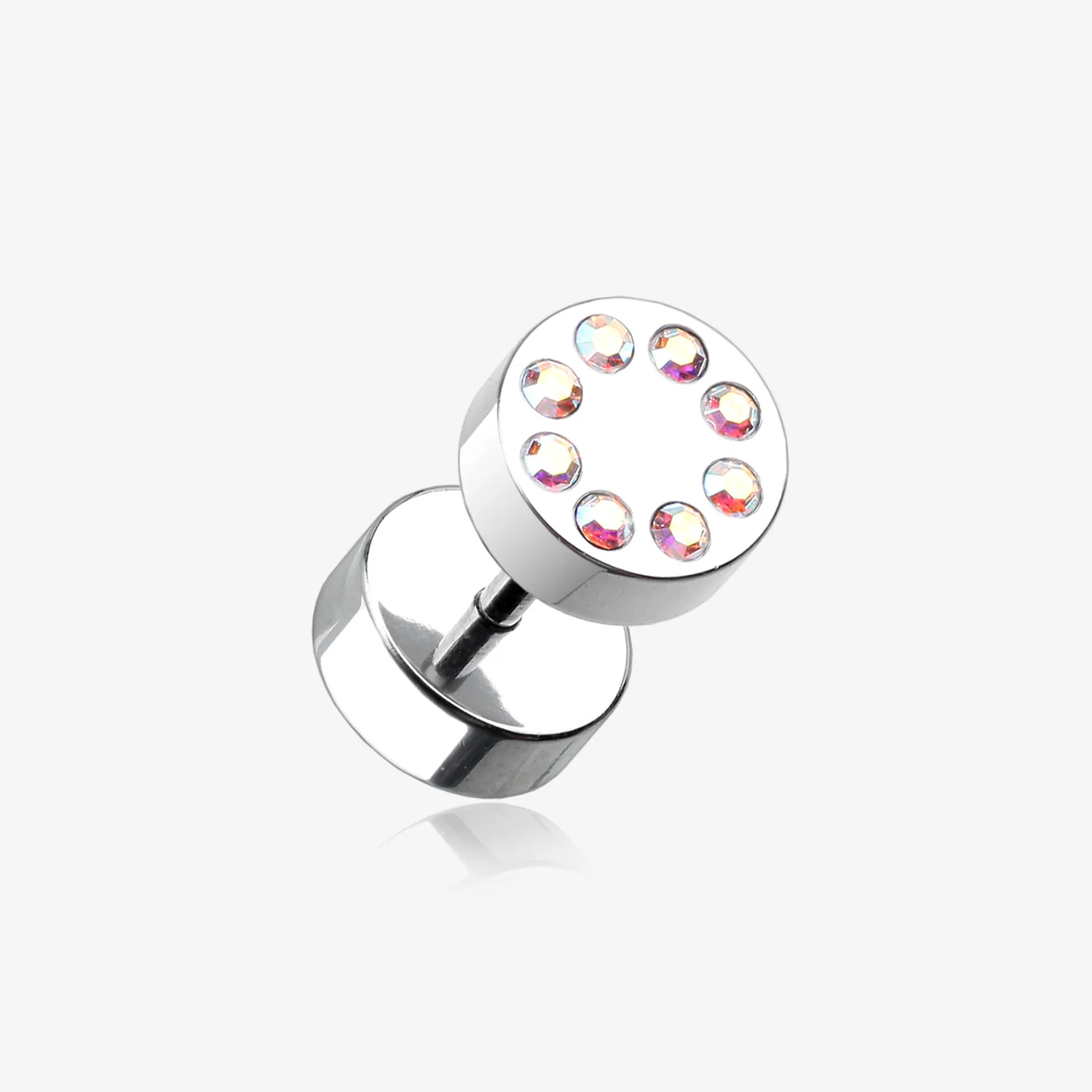A Pair of Multi Gem Encircled Steel Fake Plug Earring
