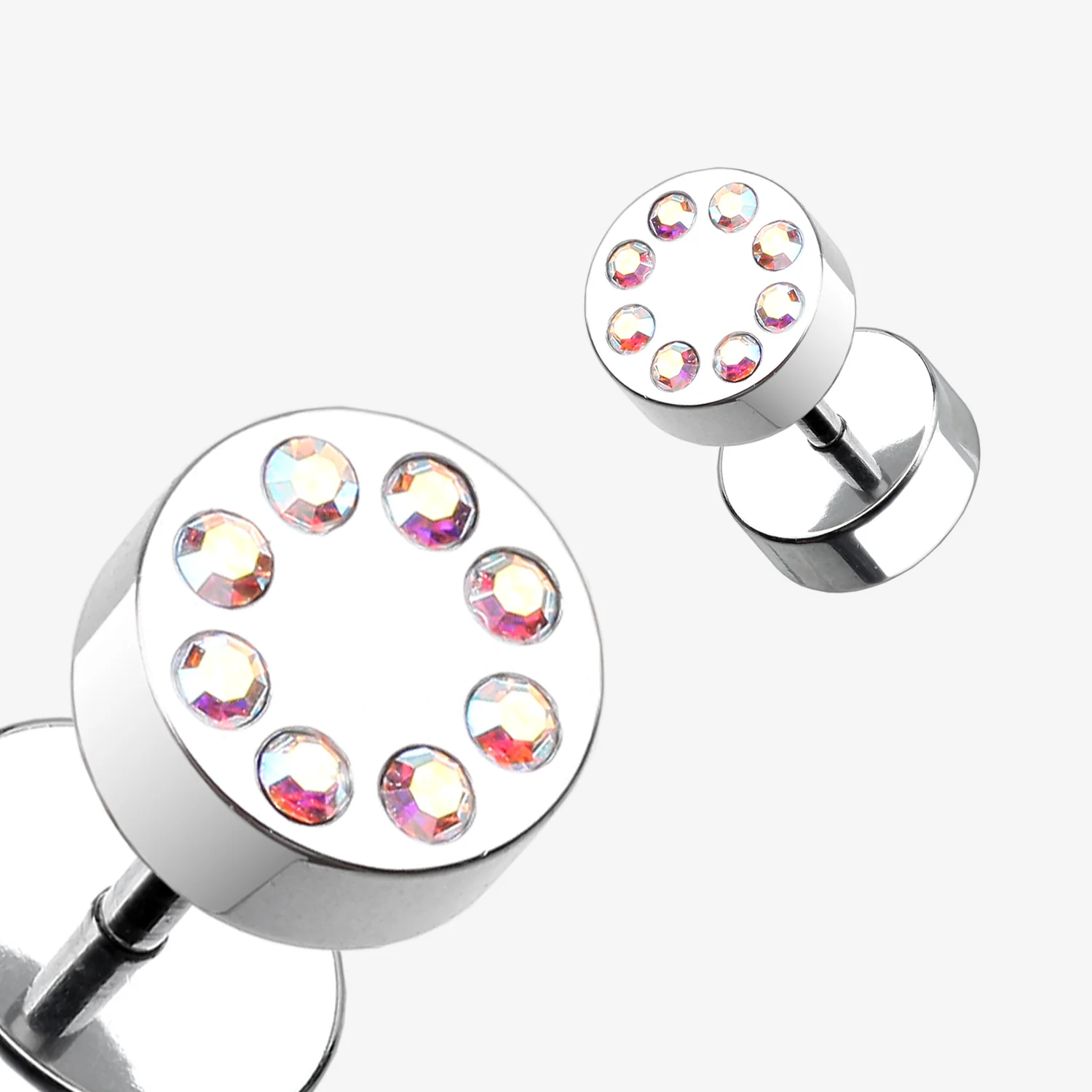 A Pair of Multi Gem Encircled Steel Fake Plug Earring - Image 2