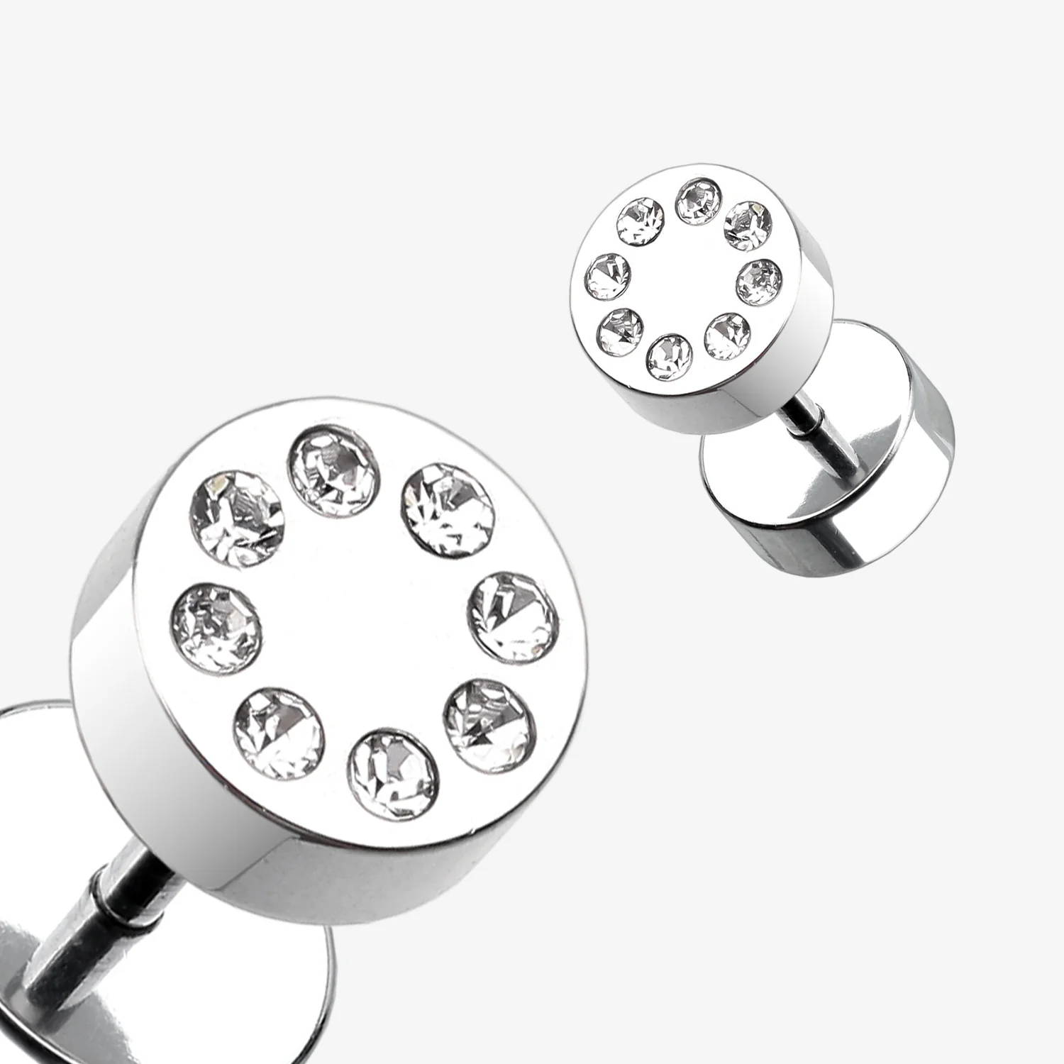 A Pair of Multi Gem Encircled Steel Fake Plug Earring - Image 2
