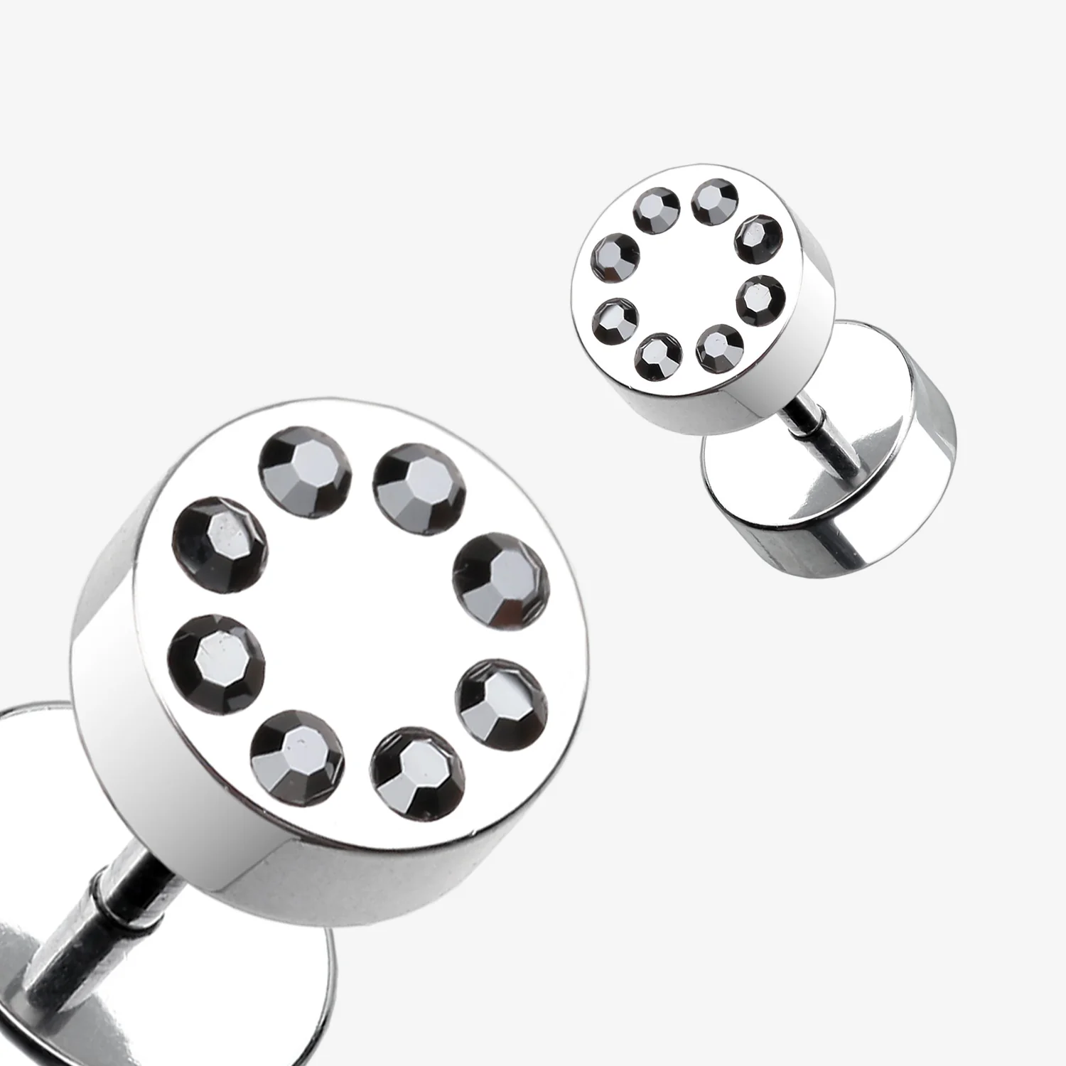 A Pair of Multi Gem Encircled Steel Fake Plug Earring - Image 2