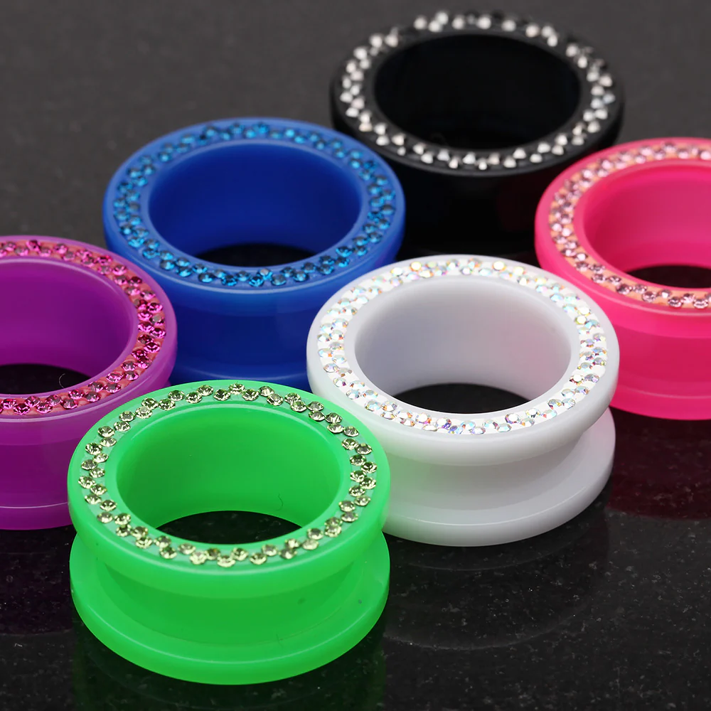 A Pair of Multi-Gem Sparkle Acrylic Flesh Tunnel Ear Gauge Plug - Image 5