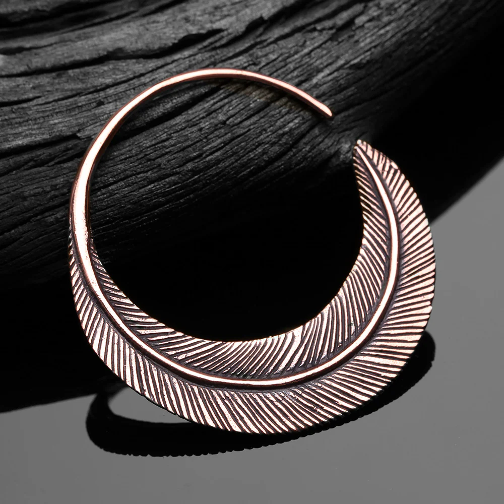 A Pair of Mystic Feather Loop Copper Plug Hoop Earring - Image 3