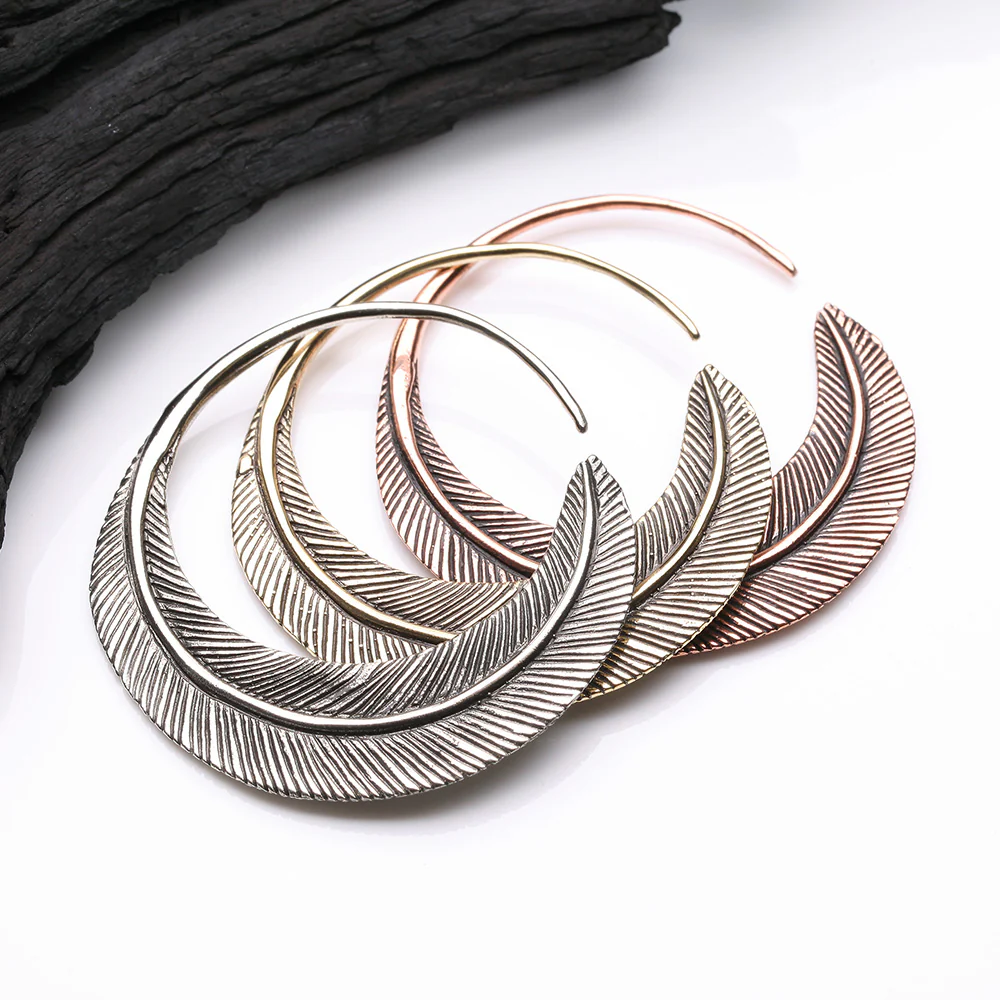 A Pair of Mystic Feather Loop Copper Plug Hoop Earring - Image 4