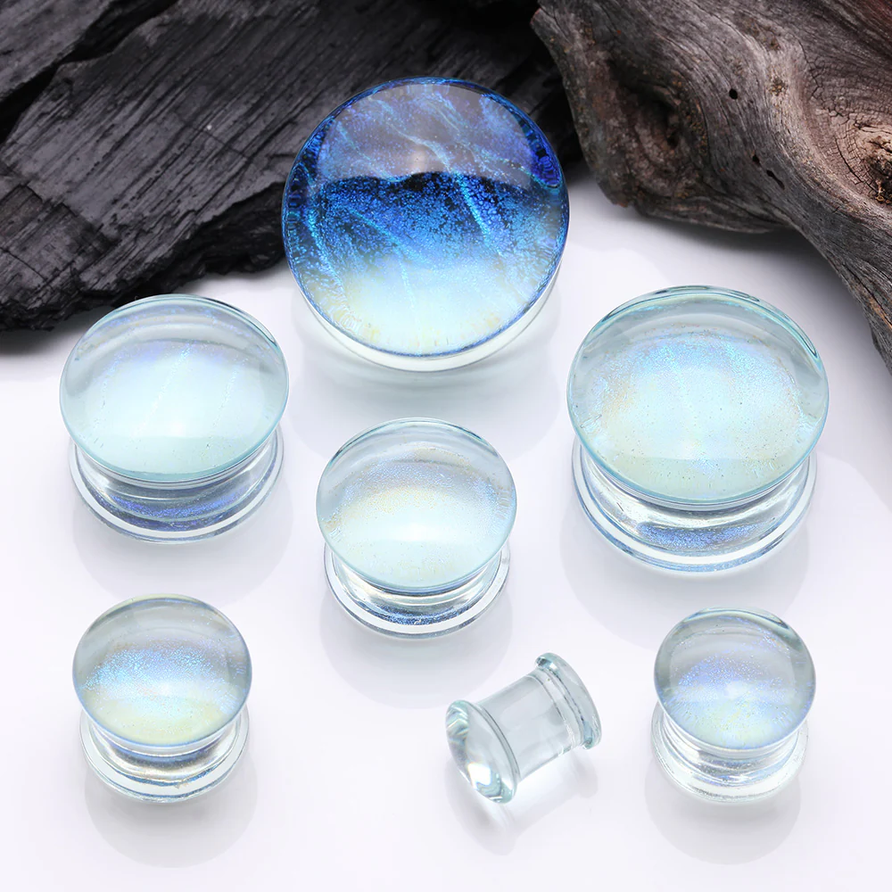 A Pair of Mystic Ocean Iridescent Glass Double Flared Plug - Image 3