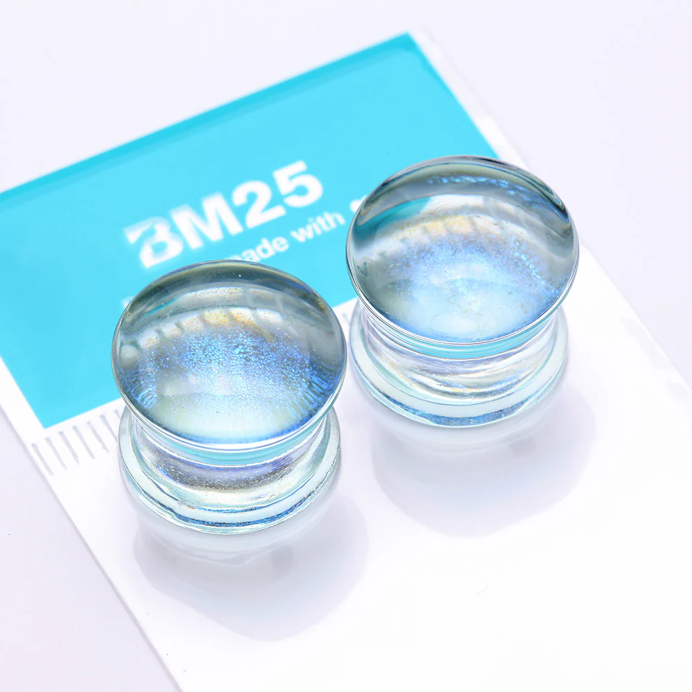 A Pair of Mystic Ocean Iridescent Glass Double Flared Plug - Image 4