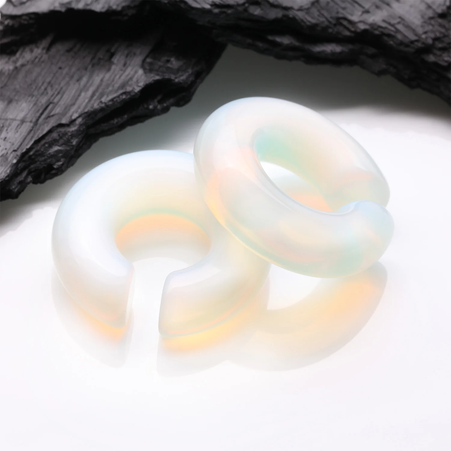 A Pair of Opalite Stone Hoop Hanger Plug - Image 2