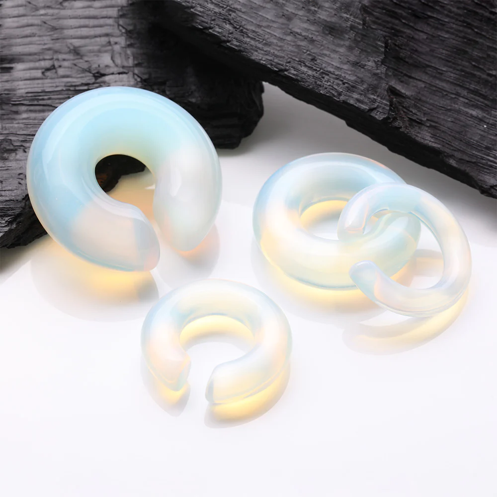 A Pair of Opalite Stone Hoop Hanger Plug - Image 3