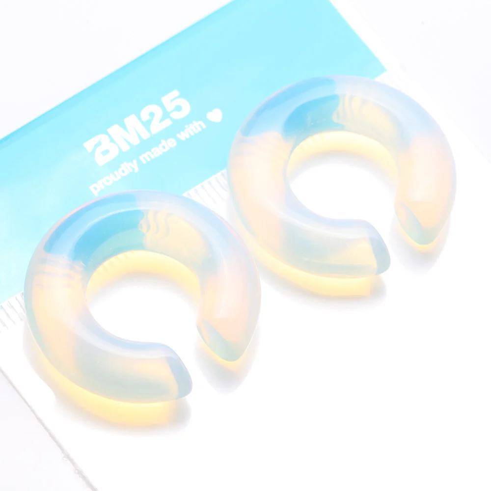 A Pair of Opalite Stone Hoop Hanger Plug - Image 4