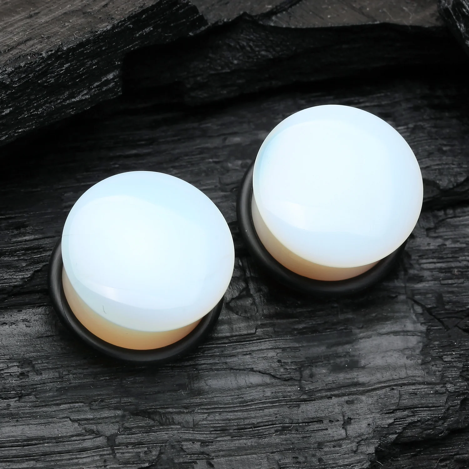A Pair of Opalite Stone Single Flared Plug with O-Ring - Image 2