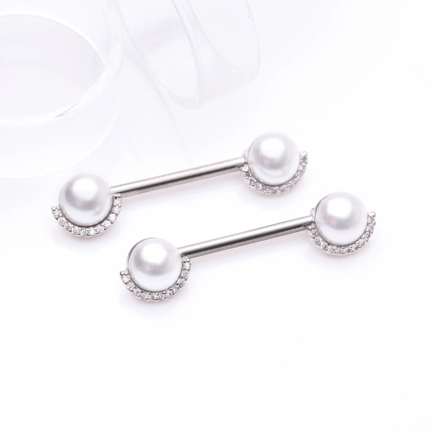 A Pair of Pearlescent Sparkle Crescent Rim Nipple Barbell - Image 2