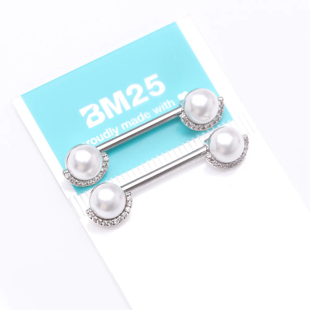A Pair of Pearlescent Sparkle Crescent Rim Nipple Barbell - Image 4