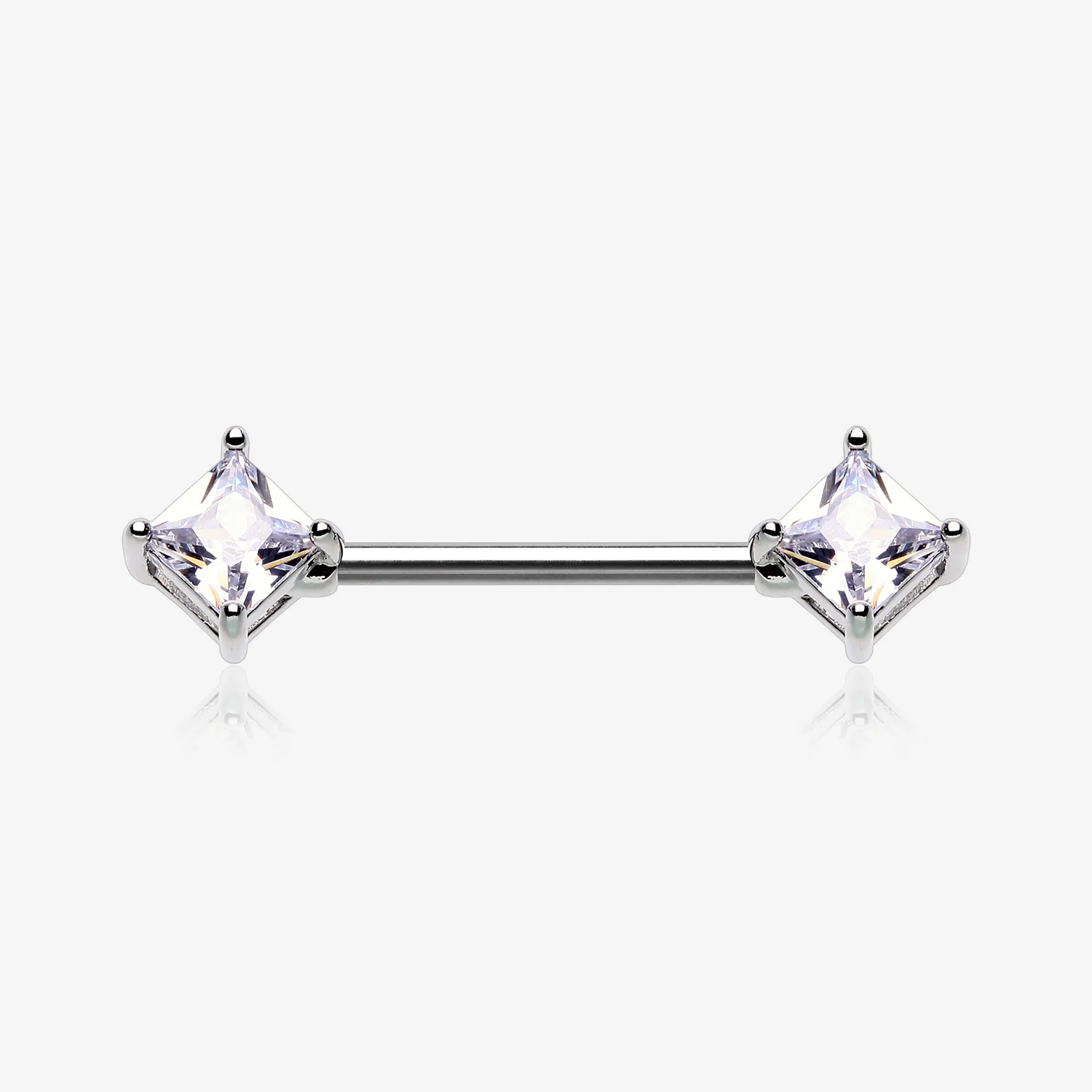 A Pair of Princess Cut Square Sparkle Gem Nipple Barbell
