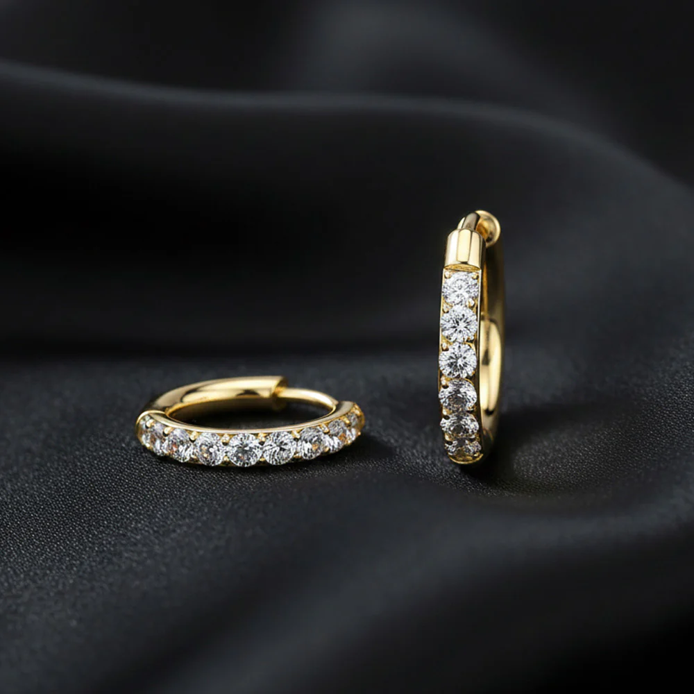 A Pair of Pure24K Implant Grade Titanium Moissanite Sparkle Huggie Hoop Earring - Image 3