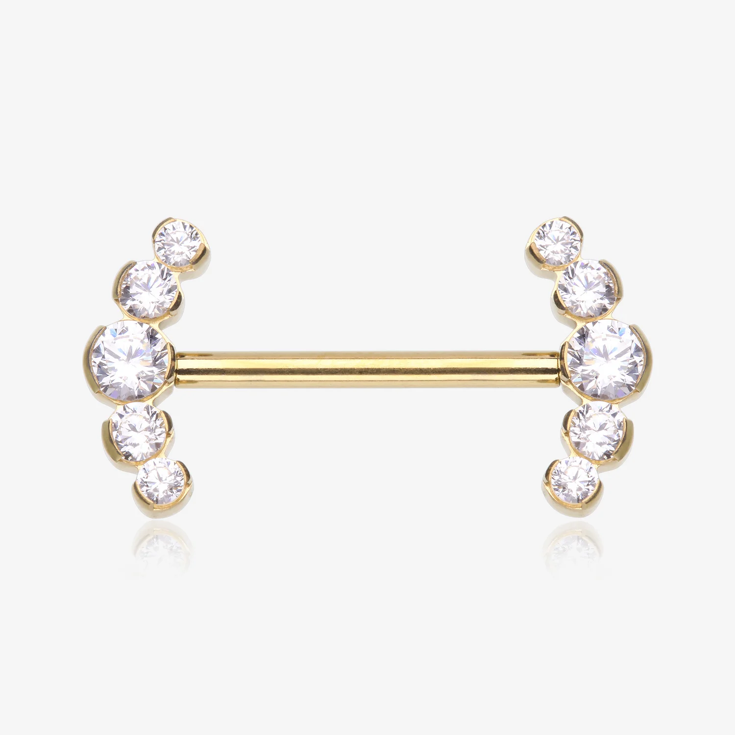 A Pair of Pure24K Implant Grade Titanium Threadless Sparkle Ray Multi-Gem Nipple Barbell