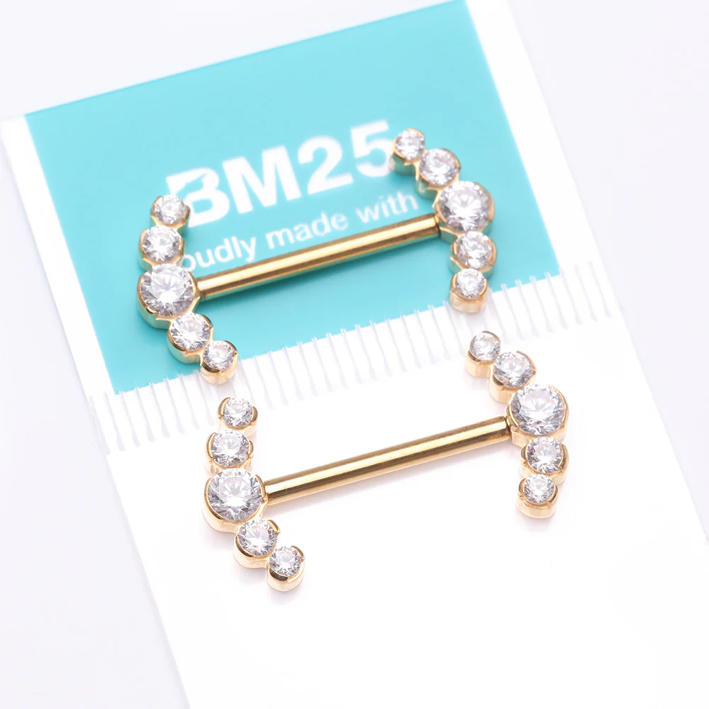 A Pair of Pure24K Implant Grade Titanium Threadless Sparkle Ray Multi-Gem Nipple Barbell - Image 4