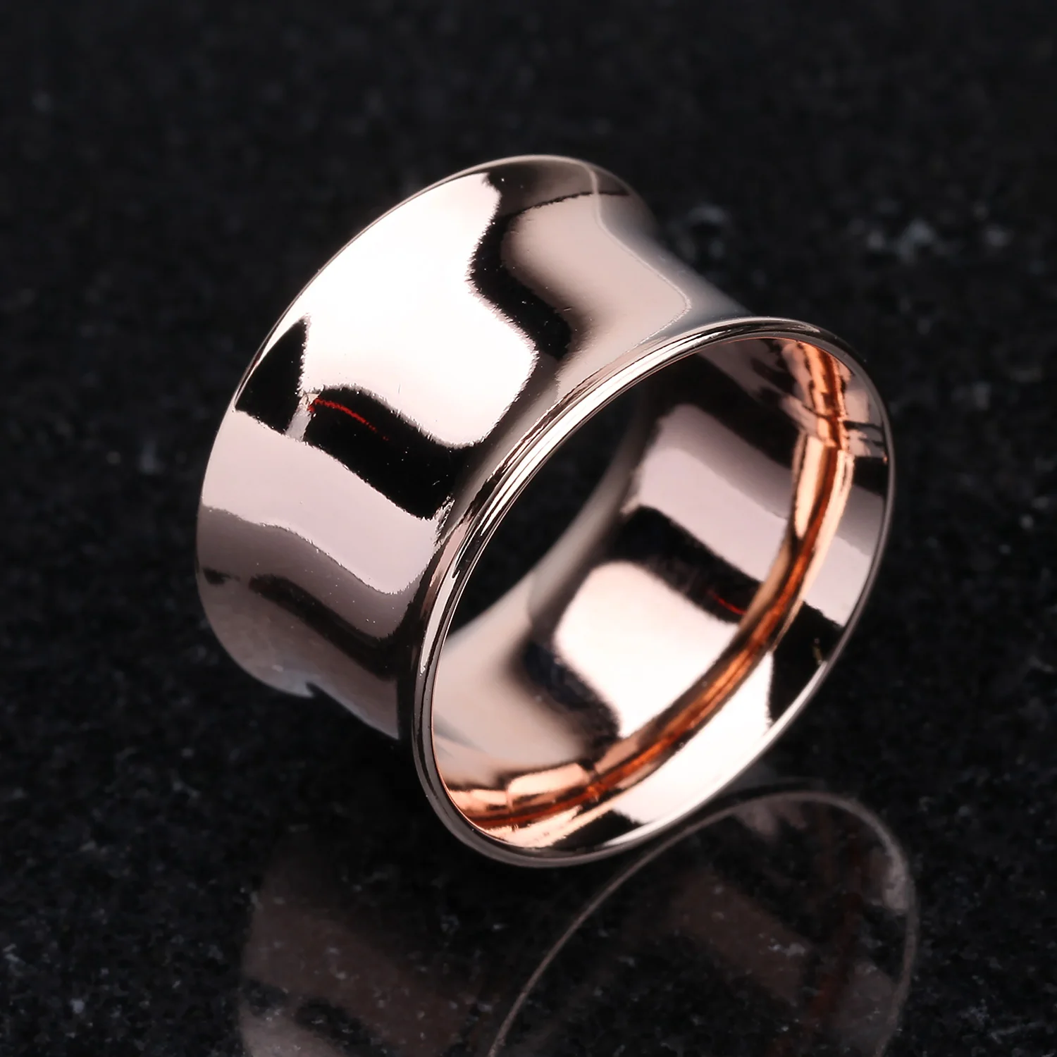 A Pair of Rose Gold PVD Steel Double Flared Ear Gauge Flesh Tunnel Plug - Image 2