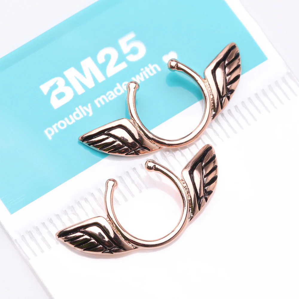A Pair of Rose Gold Angel Wings Clip On Non-Piercing Nipple Shield Ring - Image 4