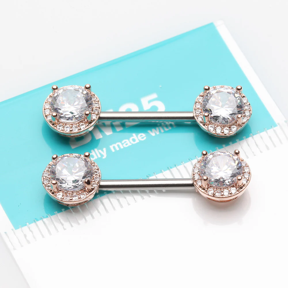 A Pair of Rose Gold Brilliant Multi-Gem Sparkle Nipple Barbell - Image 3