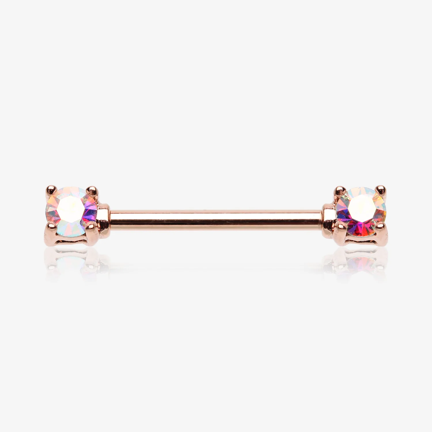 A Pair of Rose Gold Brilliant Sparkle Gem Prong Set Nipple Barbell