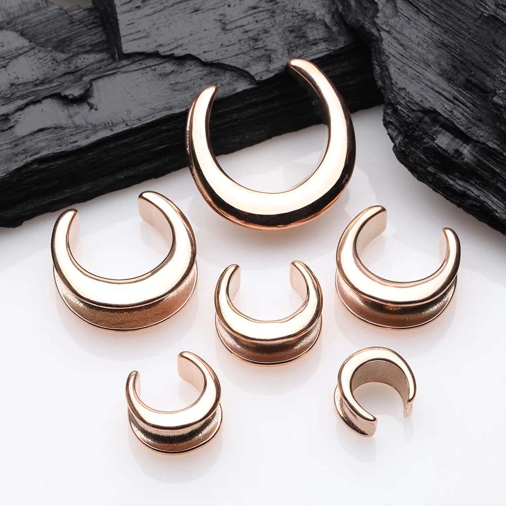 A Pair of Rose Gold Classic Saddle Spreader Steel Double Flared Ear Plug - Image 3