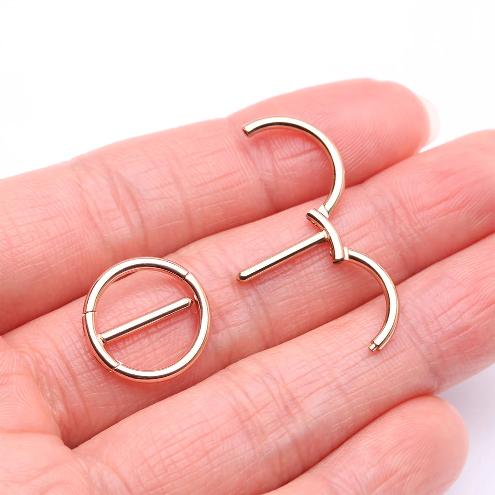A Pair of Rose Gold Dual Hinged Classic Hoop Nipple Clicker - Image 3