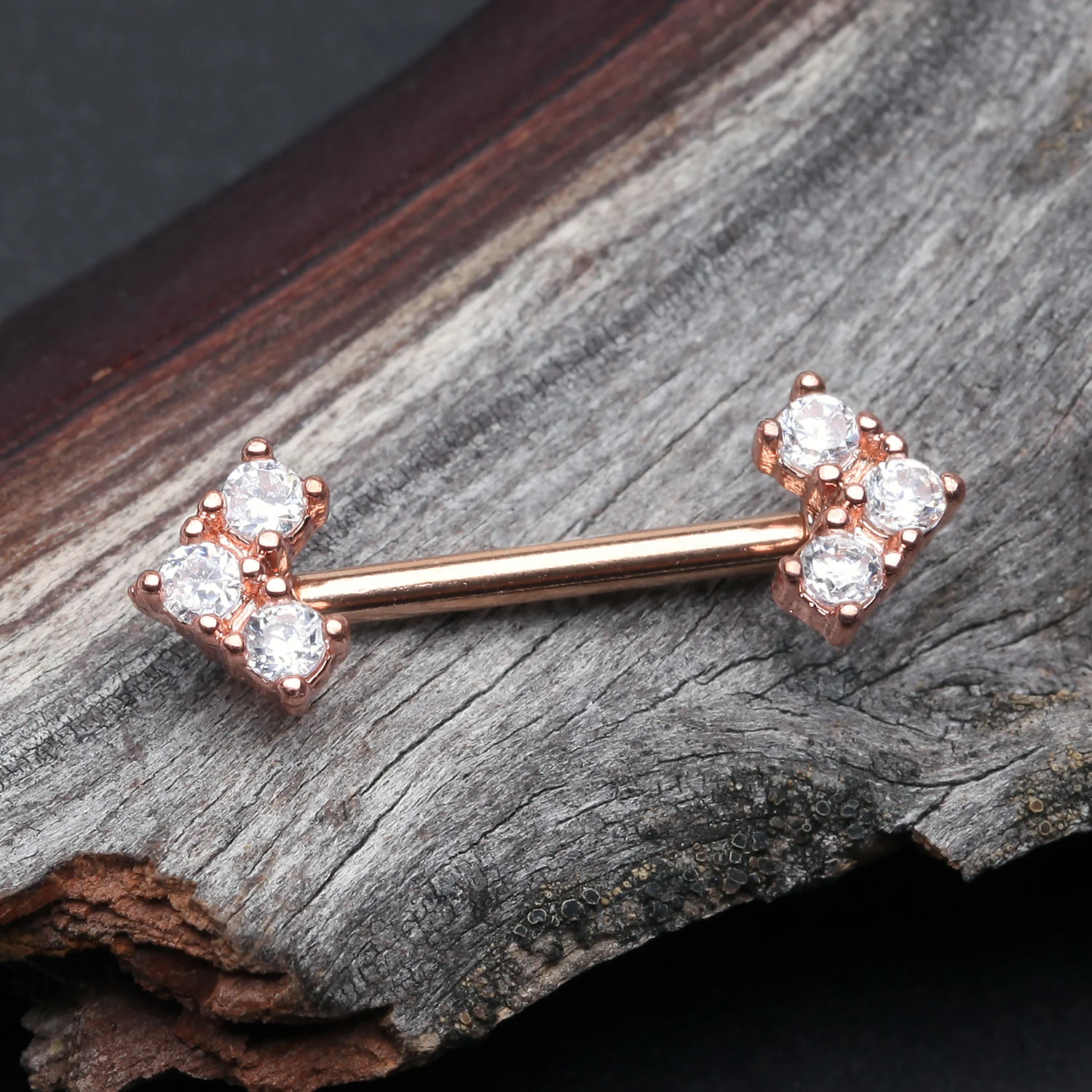 A Pair of Rose Gold Geometric Arrow Sparkles Nipple Barbell - Image 2