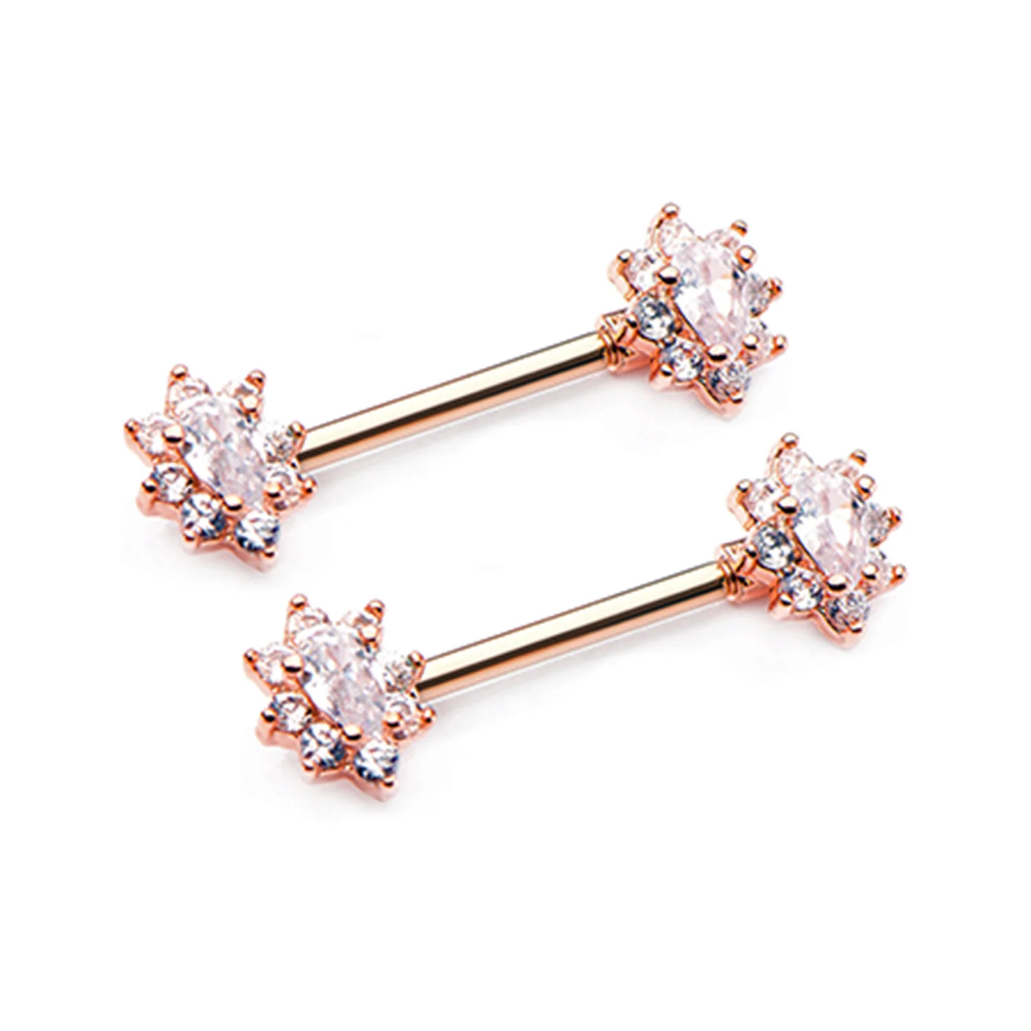 A Pair of Rose Gold Grand Luria Floral Sparkle Nipple Barbell - Image 2