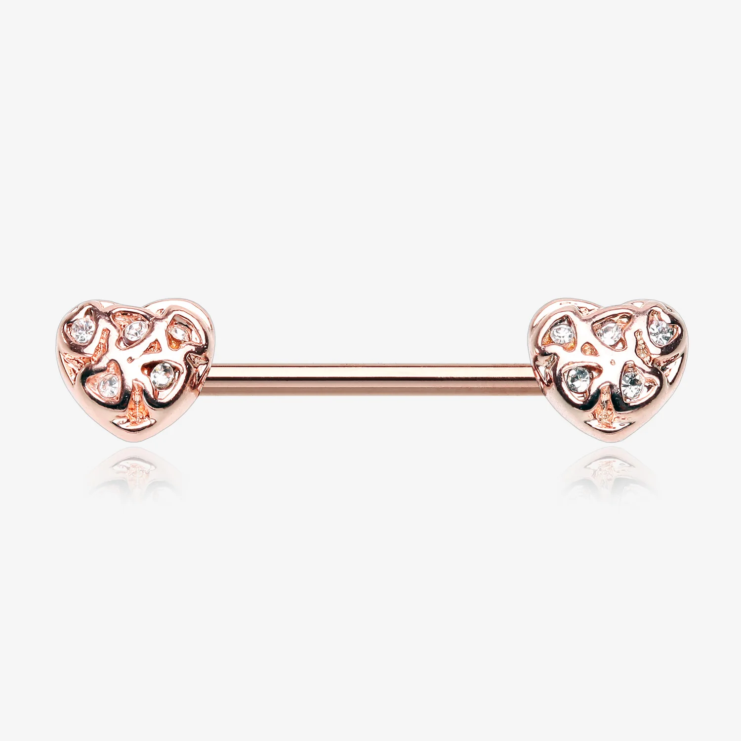 A Pair of Rose Gold Infinite Heart Multi Gem Sparkle Nipple Barbell