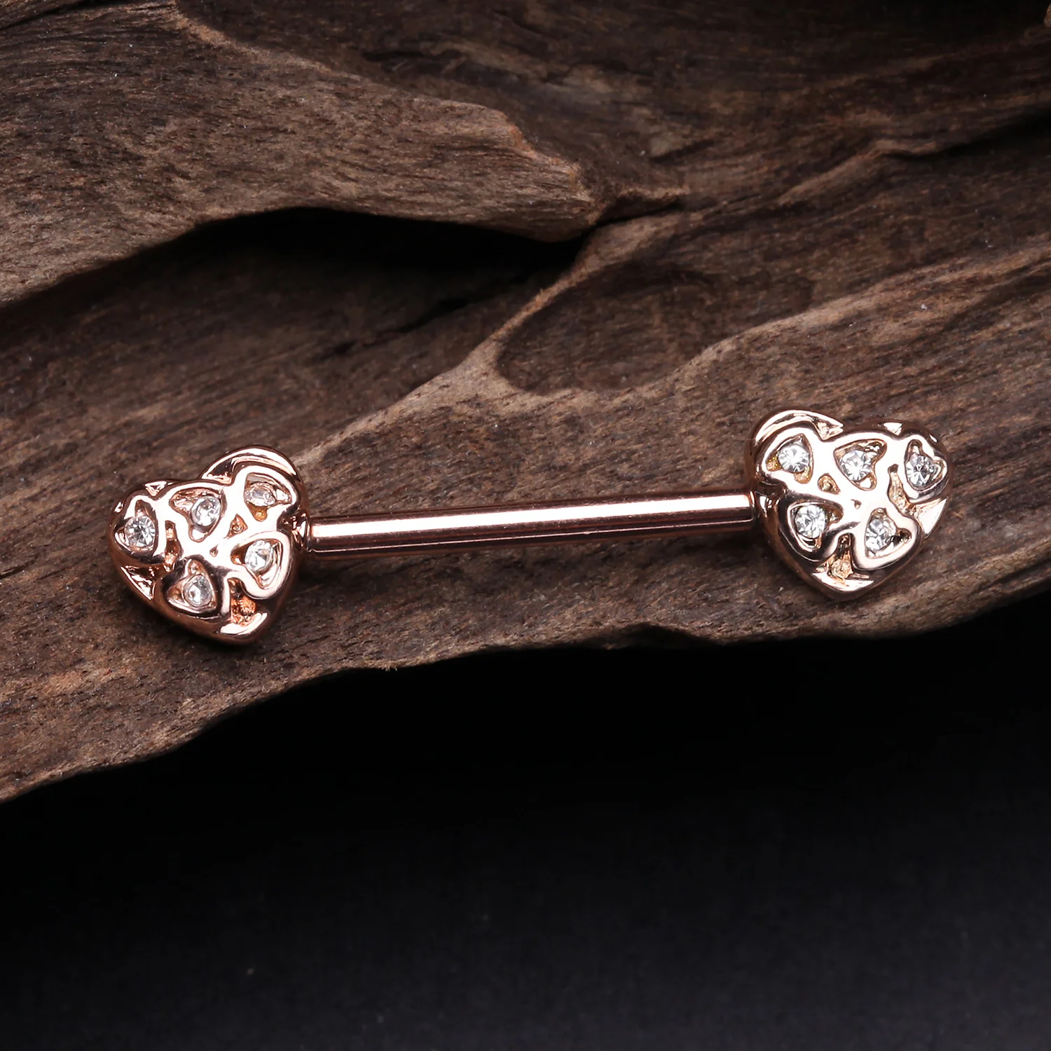 A Pair of Rose Gold Infinite Heart Multi Gem Sparkle Nipple Barbell - Image 2